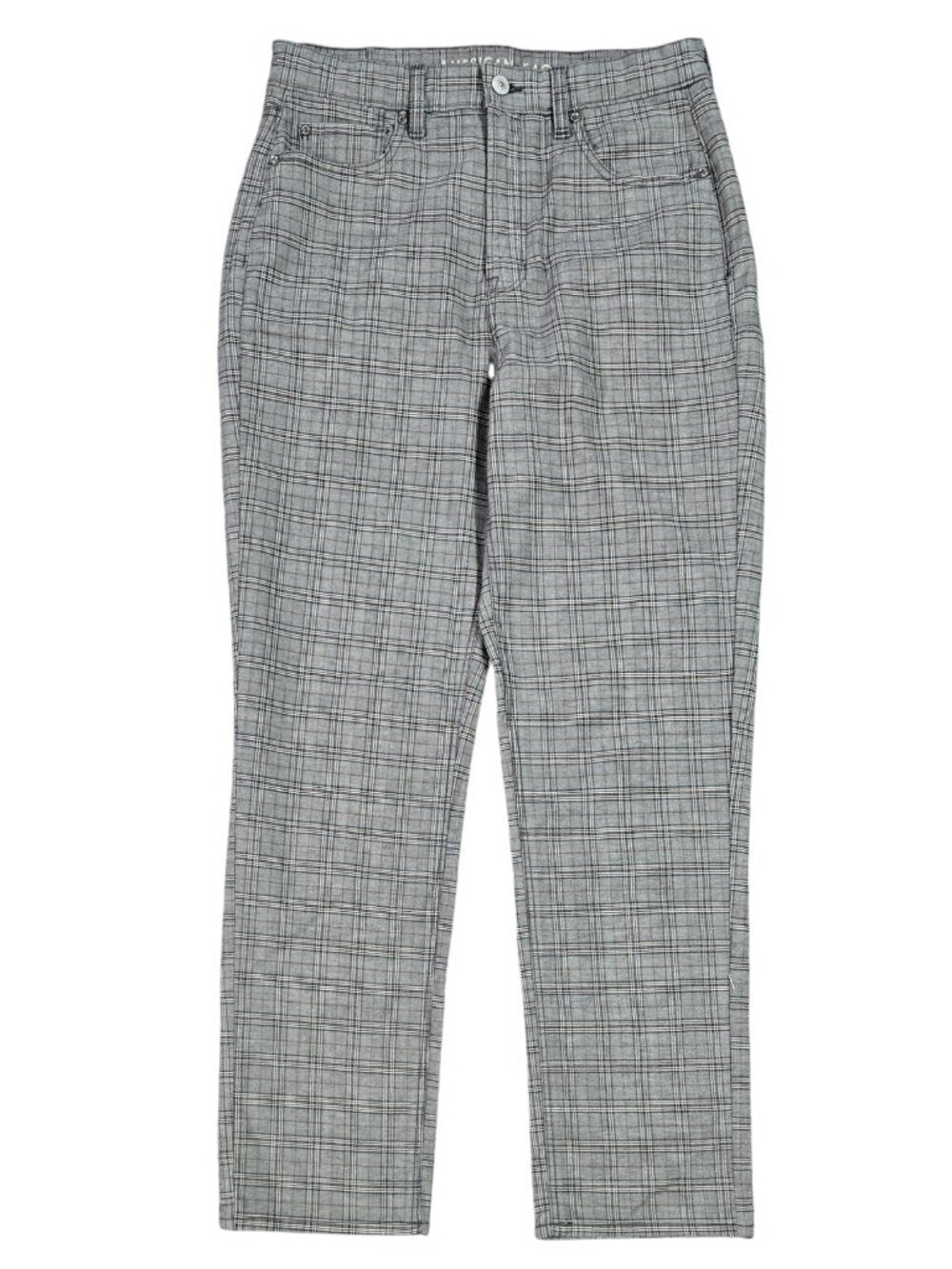 American Eagle Gray Plaid Mom Straight Pant High Rise Preppy Academia TALL LONG